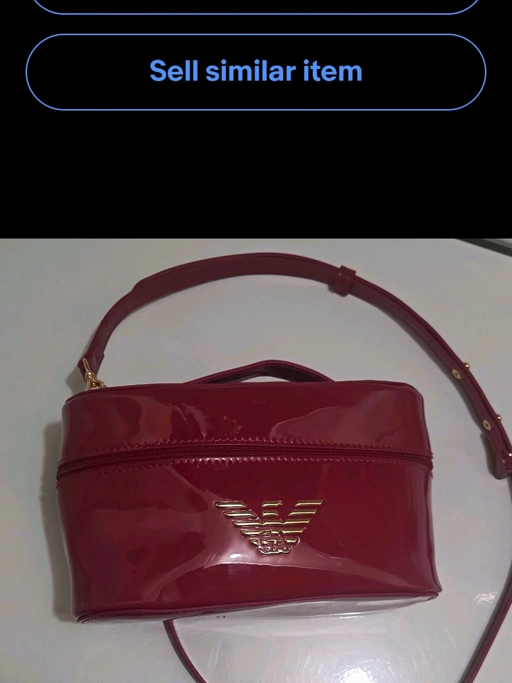 Emporio Armani Burgundy Patent Cosmetics Case Crossbody